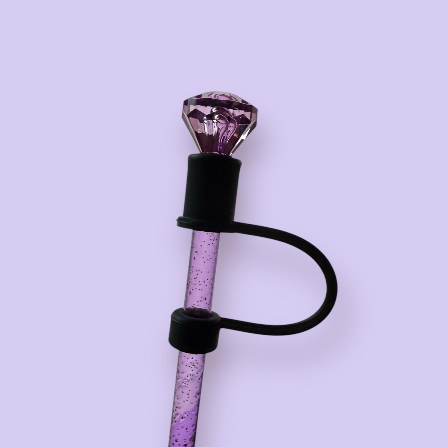 Interchangeable & Personalizable Clear/Purple Diamond Straw Topper for 10 mm Straws