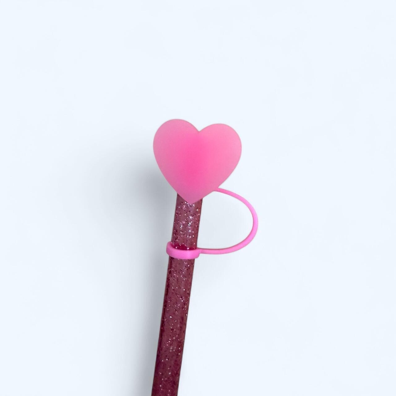 Translucent Pink Heart Straw Topper for 10 mm Straws
